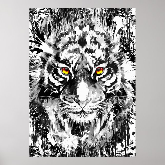 Poster de tigres | Tiger | Noir et blanc (Devant)