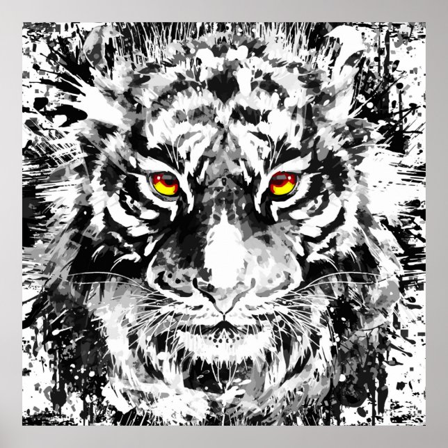 Poster de tigres | Tiger | Noir et blanc (Devant)
