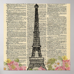Poster de tour Eifel du Dictionnaire vintage