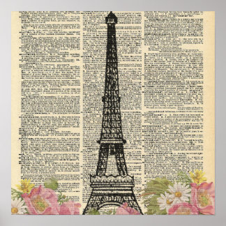 Poster de tour Eifel du Dictionnaire vintage