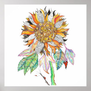 Poster de tournesol blanc et coloré