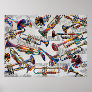 Poster de trompette coloré Art de Juleez, Trumpet 