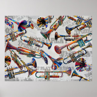 Poster de trompette coloré Art de Juleez, Trumpet