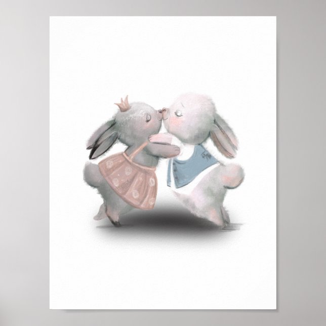 Poster de Two Cute Fluffy Blue And Pink Rabbits (Devant)
