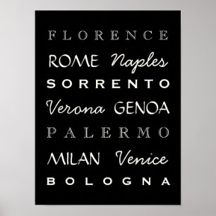 Poster de typographie des villes italiennes