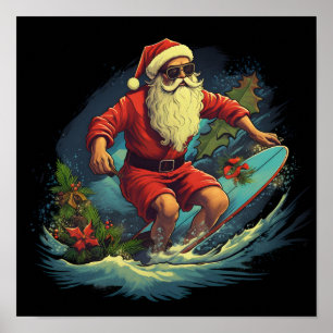 Poster de vacances surf Santa Claus