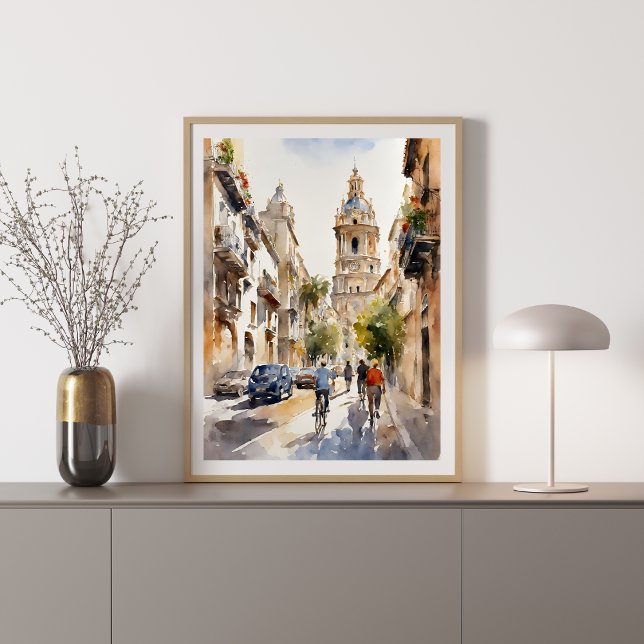 Poster de Valence en Espagne Watercolor (Valencia in Spain Watercolor Poster)