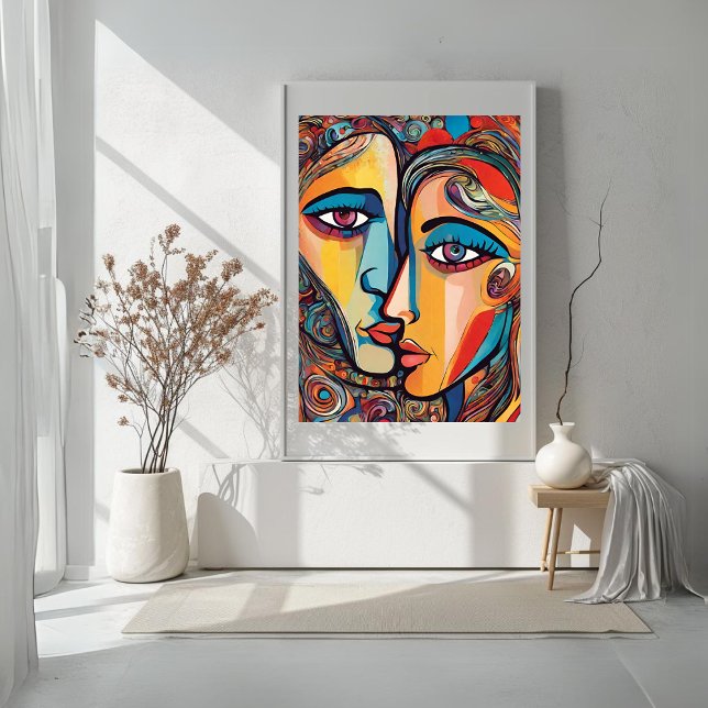Poster de visage de femme Cool Abstraite colorée (Colorful Abstract Man Woman Cool Face Poster)