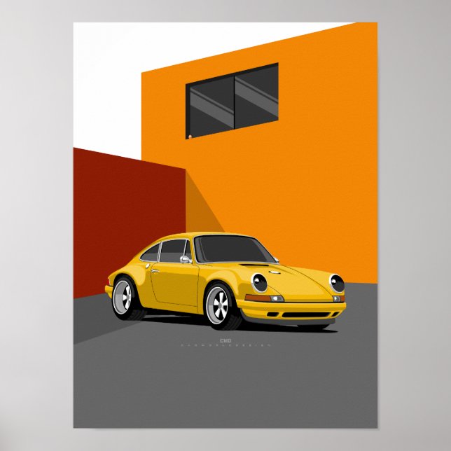Poster de voiture classique 911 jaune - Retro Spor (Devant)