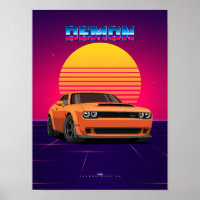 Poster de voiture Demon Muscle - Retro Style Synth