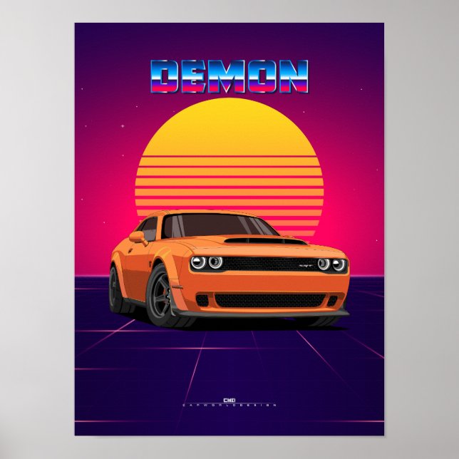 Poster de voiture Demon Muscle - Retro Style Synth (Devant)