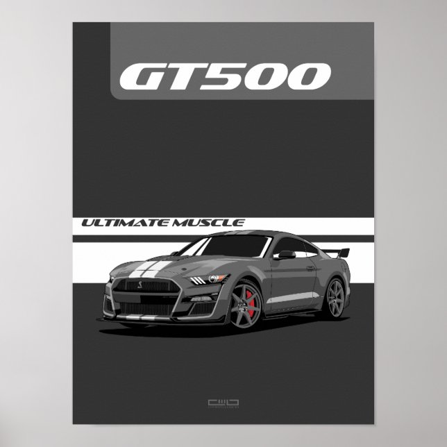 Poster de voiture musculaire GT500 - Gris (Devant)