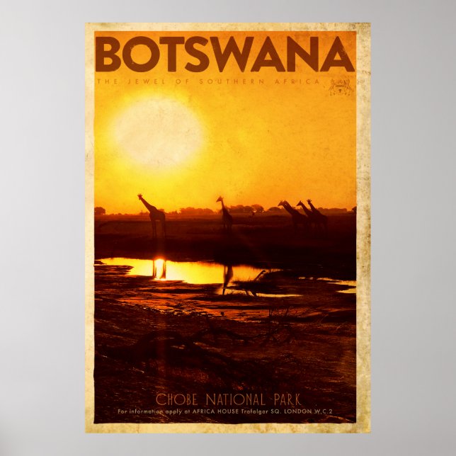 Poster de voyage Afrique vintage Botswana (Devant)