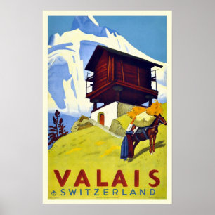 Poster de voyage Art déco des Alpes suisses vintag