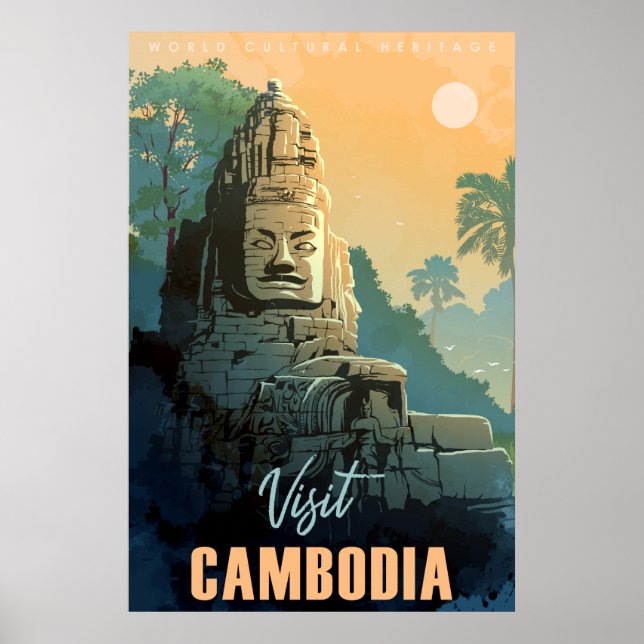 Poster de Voyage cambodgien moderne Retro (Devant)