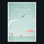 Poster de voyage Côte d'Azur Plongée Vintage<br><div class="desc">Affiche de voyage de style vintage d'une femme plongée dans une piscine de la Côte d'Azur France,  inspirée des affiches de voyage des années 1920. Texte Visit Côte d'Azur. Illustration dessinée à la main et numériquement par VintageTravelPosters.co.</div>