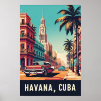 Poster de voyage Cuba vintage avec voitures classi