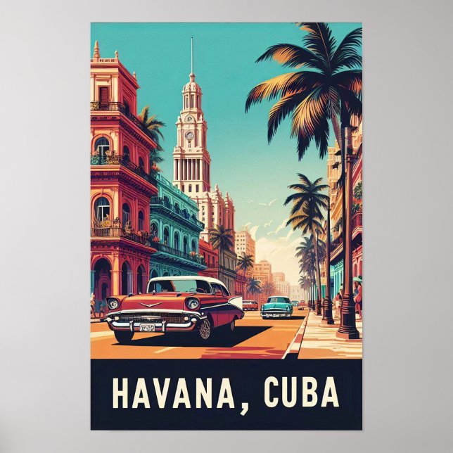 Poster de voyage Cuba vintage avec voitures classi (Devant)