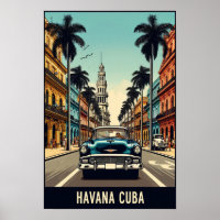 Poster de voyage Cuba vintage avec voitures classi