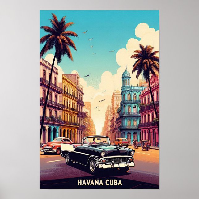 Poster de voyage Cuba vintage avec voitures classi (Devant)