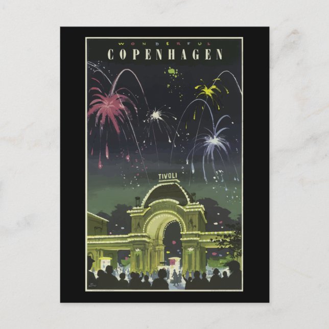 Poster de voyage de Copenhague vintage, carte post (Devant)