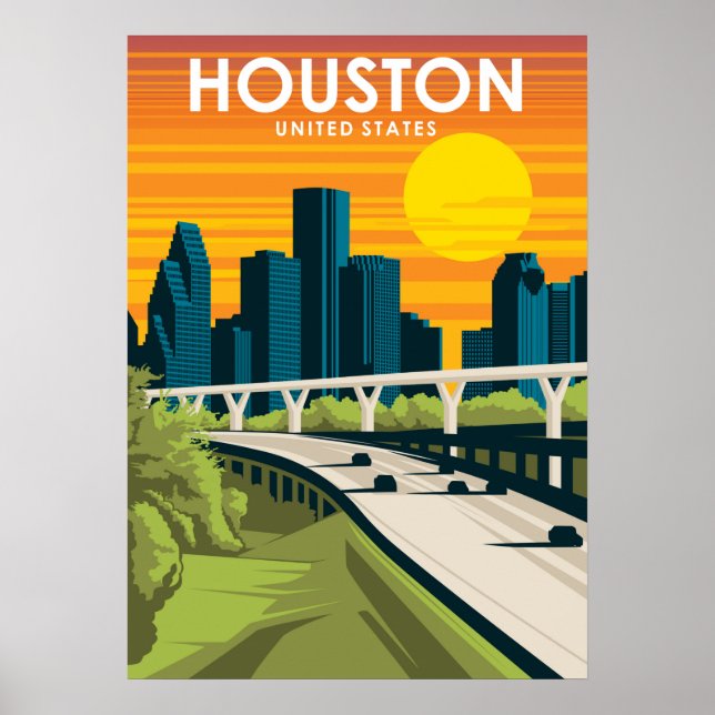 Poster de voyage de Houston Texas Vintage Minimal  (Devant)