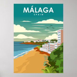 Poster de voyage de Malaga Spain Vintage Minimum R
