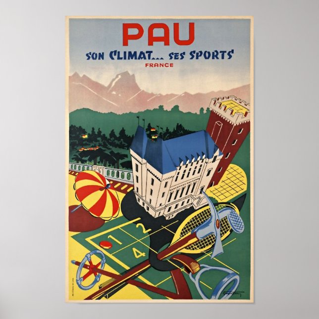 Poster de voyage de Pau, France/Art Déco Vintage (Devant)