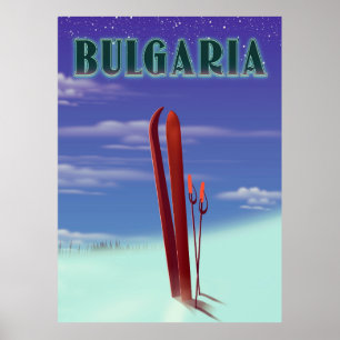 poster de voyage de ski en Bulgarie