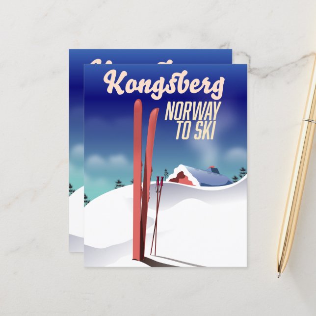 Poster de voyage de ski en Norway Kongsberg. (Devant/Arrière en situation)