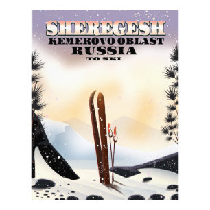 Poster de voyage de ski Sheregesh Russia.