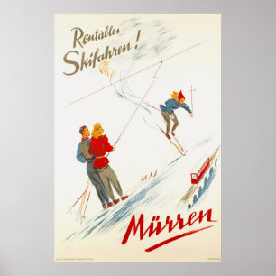 Poster de voyage de ski Vintage Murren Suisse