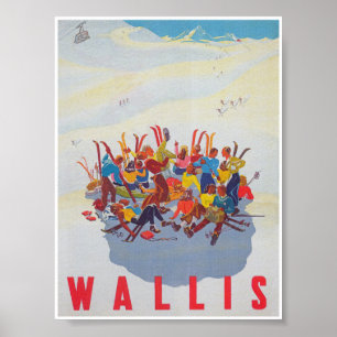 Poster de voyage de ski Vintage Wallis Suisse