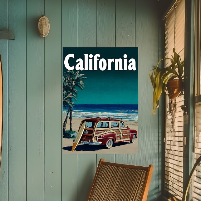 Poster de voyage de Surf Beach en Californie vinta (Créateur téléchargé)