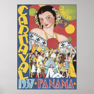 Poster de voyage du Carnaval vintage 1937 Panama