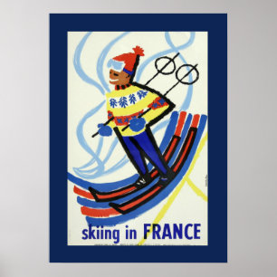Poster de voyage du ski vintage en France