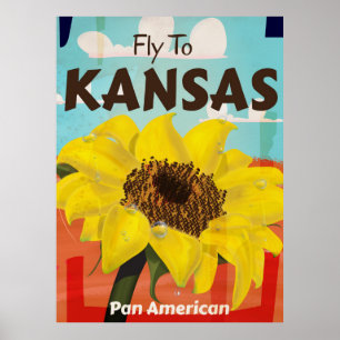 Poster de voyage du tournesol Vintage du Kansas