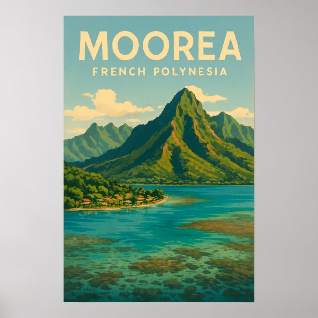Poster de voyage en Polynésie française - Retro Mo (Devant)