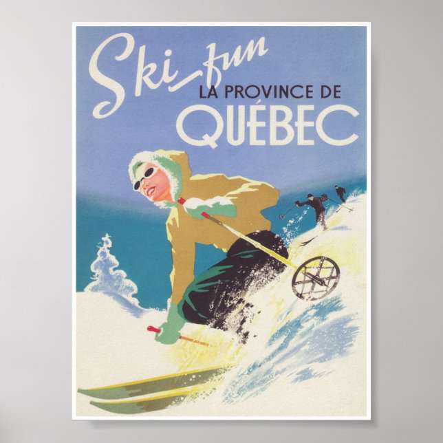Poster de voyage en ski Vintage Québec Canada (Devant)