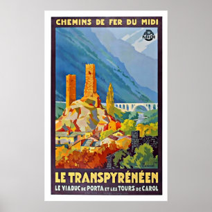 Poster de voyage Le Transpyrénéen vintage