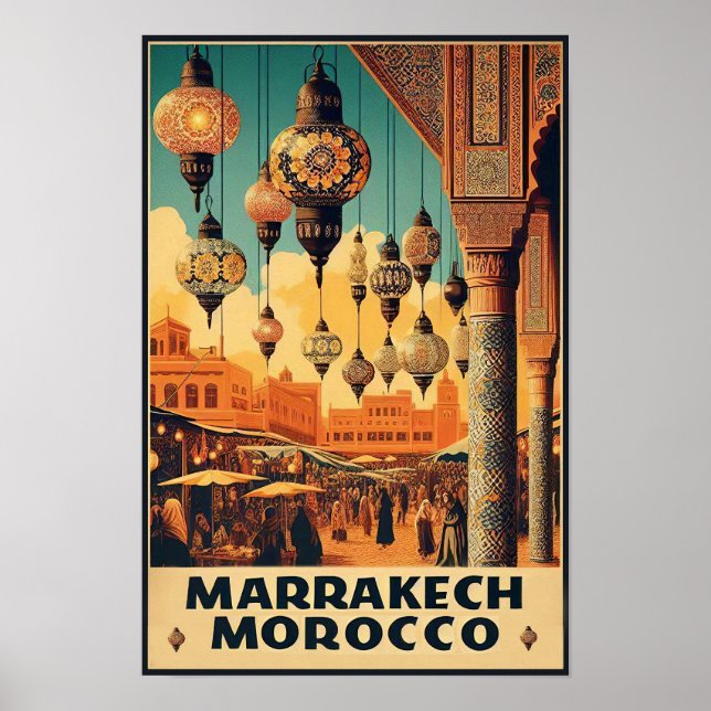 Poster de voyage Marrakech Maroc Marché Vintage (Devant)