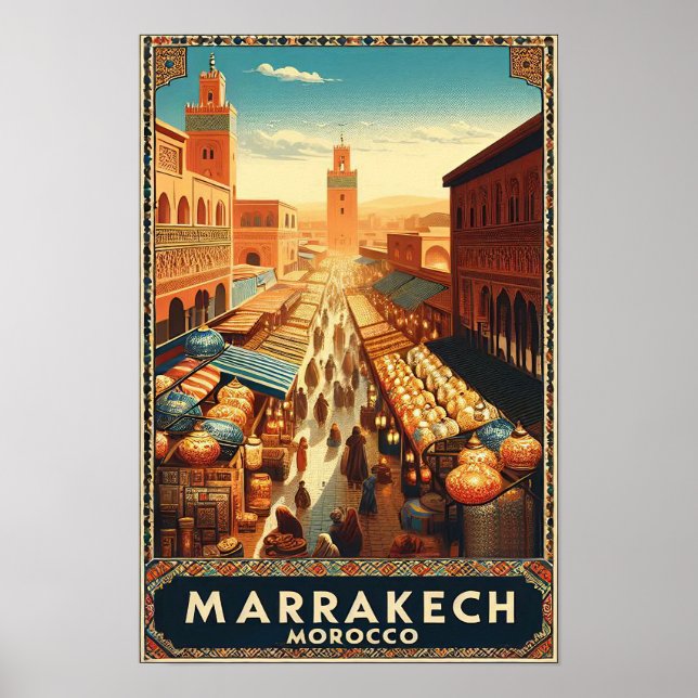 Poster de voyage Marrakech Maroc Marché Vintage (Devant)