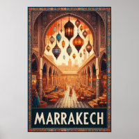 Poster de voyage Marrakech Maroc Marché Vintage