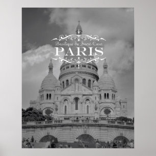Poster de voyage Paris noir et blanc : Sacré Coeur