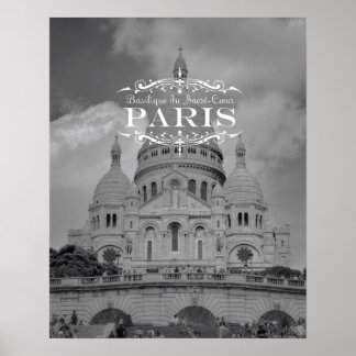 Poster de voyage Paris noir et blanc : Sacré Coeur