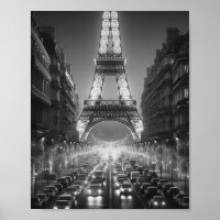 Poster de voyage Paris Tour Eiffel noir et blanc