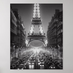 Poster de voyage Paris Tour Eiffel noir et blanc
