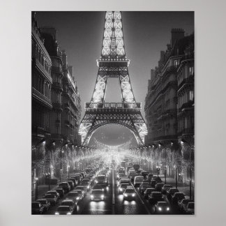 Poster de voyage Paris Tour Eiffel noir et blanc