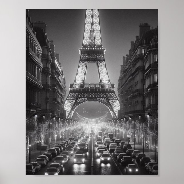 Poster de voyage Paris Tour Eiffel noir et blanc (Devant)