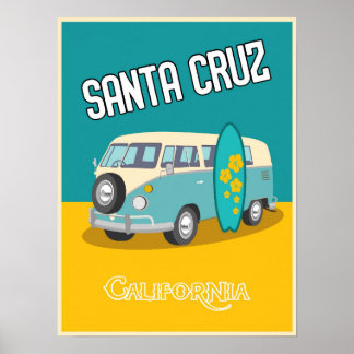POSTER DE VOYAGE père Noël CRUZ CALIFORNIA